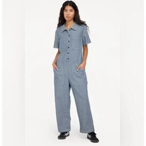 NEW! LACAUSA Size X-Small XS Railroad Lucky Jumpsuit Blue Stripe $94 msrp H10-3